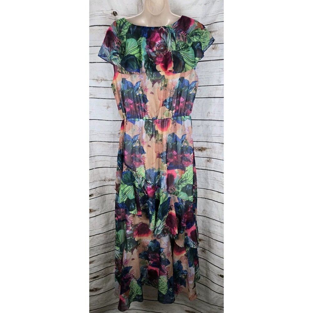 Soft Surroundings Floral Ruffle Maxi Dress L Chiffon Flounce Sleeveless - Picture 5 of 6